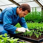 Cultivation Technician**

"A skilled cultivation technician in a greenhouse, surrounded by lush, healthy plants, fully clothed in work attire, examining a plant seedling with a magnifying glass, perfect anatomy, correct proportions, natural pose, soft natural lighting, professional quality, safe for work, appropriate content, fully clothed, family-friendly."

**