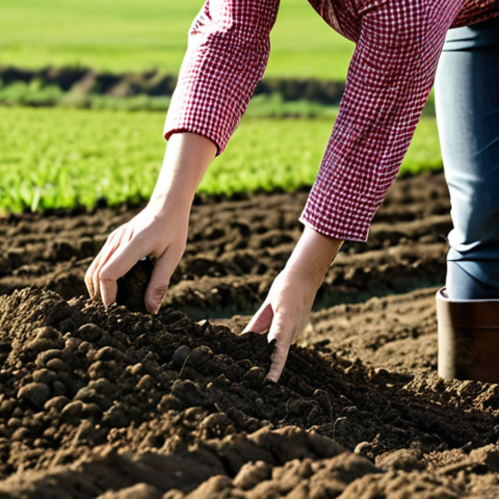 Soil Science Focus**

A professional female farmer in a modest work outfit examines soil in a sunny field, fully clothed, appropriate attire, safe for work, perfect anatomy, natural proportions, educational illustration, high quality, family-friendly.

**