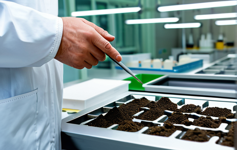 농업기술 자격증의 종류와 선택 가이드 - **Prompt:** A focused agricultural technician, fully clothed in appropriate work attire, examining s...