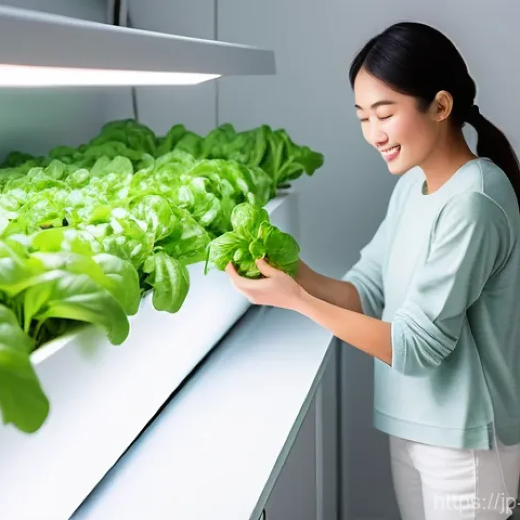 농업기술과 원예 기술 실무 - **Prompt 1: Indoor Hydroponic Garden**
    "A bright and clean image of a young Japanese woman in he...