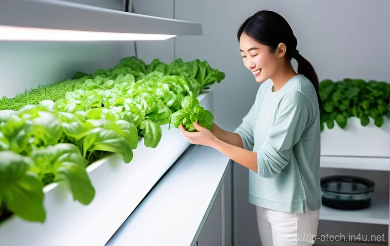 농업기술과 원예 기술 실무 - **Prompt 1: Indoor Hydroponic Garden**
    "A bright and clean image of a young Japanese woman in he...