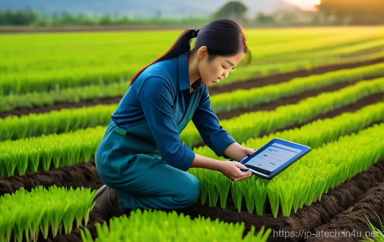 농업기술과 지속 가능성 실현 사례 - Image Prompt 1: AI & IoT Enhanced Field Monitoring**