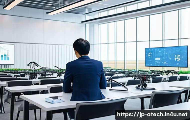 농업기술 전문가 경력 관리 방법 - A modern Japanese agricultural expert attending a high-tech seminar in a bright conference room, sur...