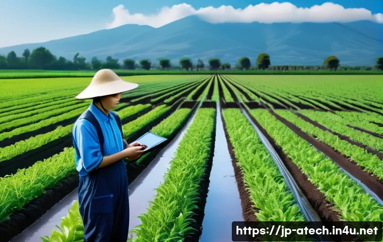 농업기술 전문가와 농민의 협력 사례 - A modern Japanese smart farm scene during summer, featuring a farmer wearing practical work clothes ...