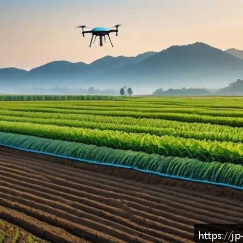 농업기술 이론과 실무 차이점 - A modern Japanese smart farm scene during early morning light, featuring a farmer wearing casual wor...